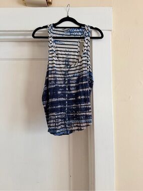 Hard Tail Striped Tie-Dye Scoop Neck Tank Top - Blue and White